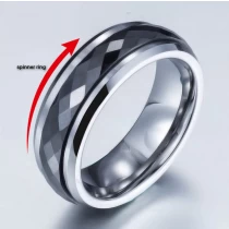 porcelana Alianzas de boda de tungsteno y cerámica de alta calidad, anillo giratorio de anillo de carburo de tungsteno y cerámica negra facetada con cúpula, proveedor de China fabricante