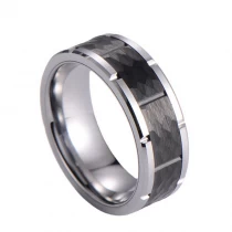 porcelana Anillo único de carburo de tungsteno martillado en plata y negro con ranuras verticales de 8 mm Fabricantes fabricante
