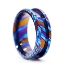 China Amazing Tricolors 8MM Flat and Beveled Edges Grooved Timascus Wedding Band Zircuti Ring China Supplier manufacturer