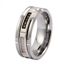 porcelana Popular China Bandas de boda para hombres con ranuras de ladrillo de 8 mm Anillo de tungsteno de ladrillo con bordes biselados y planos con incrustaciones de piedras CZ en blanco y negro Fabricantes fabricante