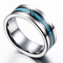 Cina Cina Fedi nuziali da uomo popolari da 8 mm Anello in carburo di tungsteno lucido con intarsio in ceramica nera e turchese schiacciato produttore