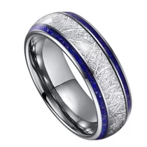 China Amazing Wholesale Customized 8mm Tungsten Wedding Bands with Meteorite and  Lapis Lazuli Stone Inlay China Manufacturer manufacturer