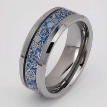porcelana China Anillo de tungsteno en stock Popular Anillo de carburo de tungsteno de alto pulido plano para hombres de 8 mm Satén Fibra de carbono azul oscuro e incrustaciones de engranajes de plata Fabricantes fabricante