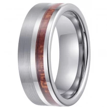 Cina Anello di tungsteno in stock Popolare Anello in carburo di tungsteno piatto da uomo in argento lucido e spazzolato da 8 mm con intarsio in legno Fornitore della Cina produttore