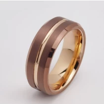 Cina Anello di tungsteno in stock Popolare 8mm Alto lucido e spazzolato Bordi piatti e smussati Anello in carburo di tungsteno in oro rosa e caffè Produttore cinese produttore