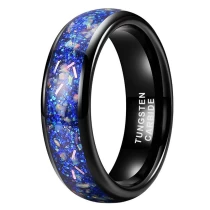Cina Cina Design unico moderno Design unico Anello in tungsteno Galaxy da 8 mm Fedi nuziali in tungsteno da uomo lucidate Fedi nuziali in carburo di tungsteno nero con pietra arenaria blu e intarsio opale Cina Produttore produttore