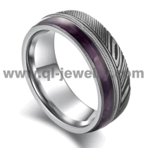 porcelana China Alianzas de boda de acero de Damasco asequibles y únicas Anillo de tungsteno y acero de Damasco con amatista e incrustaciones de cuerdas de guitarra Fabricantes fabricante