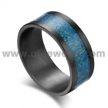 porcelana China Anillo de bodas de metal raro para hombres y mujeres Anillo de tantalio puro plano cepillado de 10 mm con incrustaciones de ópalo azul Fabricantes fabricante