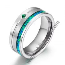 China Hochwertige Eheringe für Paare Set Silber Wolframring mit Zirkon Opal Ring Ehering Herrenring China Hersteller Hersteller