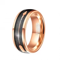 Chine Bague en carbure de tungstène en or rose bombé pour hommes, avec ligne de pêche noire et flèche en or rose, fournisseur chinois, vente en gros fabricant