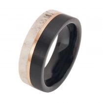 Chine De nombreuses alliances en tungstène en stock avec incrustation de cerf en bois d'or rose et bague en carbure de tungstène noir, fournisseur chinois fabricant