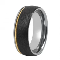 China Two Toned Mix Brushed Black Plated Tungsten Carbide Ring with Gold Guitar String Inlay China Manufacturer manufacturer