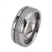 Chine De nombreuses alliances en tungstène en stock Bague en carbure de tungstène à bords biseautés de 8 mm avec fibre de carbone blanche Fournisseur chinois fabricant