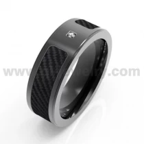 Chine Anneau plat en titane noir de 8 mm avec fibre de carbone noire et pierre 1CZ Chine usine fabricant