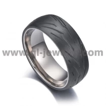 China Simple and Unique Solid Forged 8mm Engraved Tyre Pattern Black Carbon Fiber and Titanium Ring Black Tyre Wedding Bands manufacturer