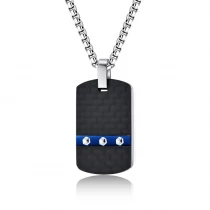 China In Stock Creative European Simple Hexagonal Nailhead K Pattern Carbon Fiber Pendant Men's Fashion Military Pendant Blue Color  China Supplier manufacturer