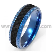 China Enthüllung des exquisiten Blue Titanringes mit schwarzem Kohlefaser -Inlay 8mm Blue Titanium und karierte Textur schwarzer Kohlefaserring China Hersteller Hersteller