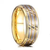 China Wholesale Men's Wedding Bands 8mm Flat and Step Edges Gold Tungsten Carbide Ring with Diagonal Lines China Manufacturer manufacturer