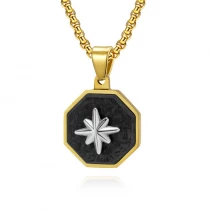 China In Stock Men's Fashion Gossip Creative Random Pattern Carbon Fiber Stainless Steel Six-pointed Star Pendant China Supplier manufacturer