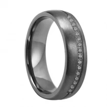 China Rare Metal High Purity Tantalum Couple Rings 6mm Domed High Polished and Brushed Women's Tantalum Ring with White CZ Stones China Manufacturer manufacturer