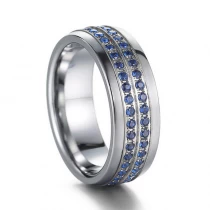 China Designer High Quality Tungsten Carbide Ring with Blue CZ Stones 8mm Unique Tungsten Wedding Bands China Supplier manufacturer