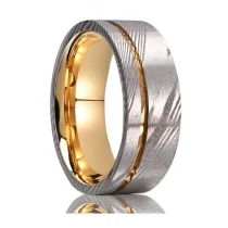 China Hochwertiger 8-mm-Herren-Ehering aus Damaststahl | Gold galvanisiert | Massen- und kundenspezifische OEMs Hersteller