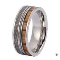 China Professional 8mm Tungsten Men's Ring with Zebra Wood, Guitar String & Meteorite Inlay - Bulk Supplier for Men's Jewelry manufacturer