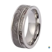 China OEM Premium 8mm Men's Tungsten Meteorite & Deer Antler Wedding Band - Flat Edge Design manufacturer