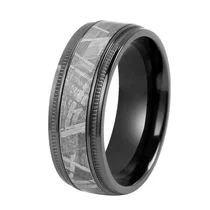 China 8mm Domed Comfort Fit Zirconium Wedding Bands with Authentic Muonionalusta Meteorite Inlay manufacturer
