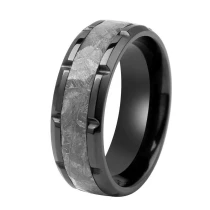 China Wholesale 8mm Zirconium Wedding Bands with Genuine Muonionalusta Meteorite Inlay manufacturer