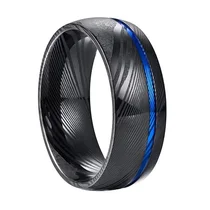 China Wholesale Bulk 8mm Black & Blue Plated Damascus Steel Rings – Comfort Fit Men’s Wedding Bands manufacturer