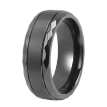 China Professional 8mm Black Zirconium Men's Wedding Band with Brushed Faceted Edges – Factory Direct Supplier manufacturer