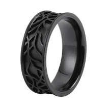 China Wholesale Custom-Engraved 8mm Hollow Black Zirconium Ring for Men manufacturer