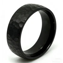 China Classic Men's Black Zirconium Wedding Band with Hammered Surface – Customizable Bulk Orders manufacturer