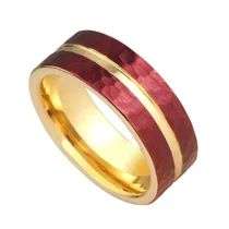 China 8mm Two-Toned Hammered Tungsten Carbide Wedding Band | Red & Gold Finish manufacturer