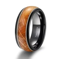 China Premium Dual Silver 8mm Guitar String Core & Tungsten Carbide Black Plated Men's Wedding Bands for Wholesale manufacturer