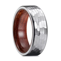 China Premium 8mm Hammered Tungsten Ring with Rose Wood Inlay - Bulk Order for Wholesale & Customization manufacturer