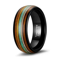 China Wholesale Premium Triple Channel Guitar String Whiskey Barrel Wood & Opal Inlay Tungsten Ring - 8mm Men's Wedding Band manufacturer