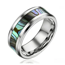 China Premium 8mm Polished Tungsten Carbide Rings with Beveled Edges & Abalone Inlay for Wholesale manufacturer