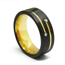 China 8mm Two-Tone Black & Gold Brushed Tungsten Carbide Wedding Band with CZ Stones - Bulk Orders Welcome manufacturer
