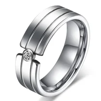 China Industrial-Grade 8mm Flat Polished Tungsten Carbide Men's Ring with Diamond Inlay for Wholesale manufacturer