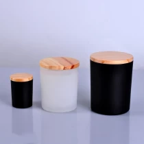China Matte White Matte Black Glass Candle Vesels dengan Lid Wooden pengilang