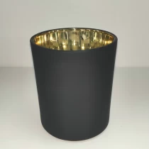 porcelana Soporte de vela de cristal negro mate con oro dentro fabricante