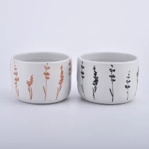China 12OZ,14OZ ,16OZ glazed white with black flower on the ceramic candle vessle from Sunny Glassware manufacturer