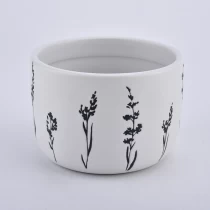 China 480ml Glasiertes Weiß mit schwarzer Blume auf dem Keramikkerzengefäß von Sunny Glassware Hersteller