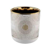 China white ceramic candle vessel with gold rim and unique pattern manufacturer