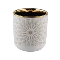 Kina Hvid keramisk stearinlys Jar 12 oz med galvaniseret guld fabrikant