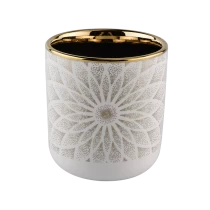 China white ceramic candle jar 12 oz with electroplated gold manufacturer