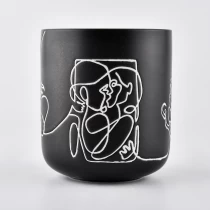 China 10oz Black Ceramic Candle Jar dengan karya seni lakaran pengilang