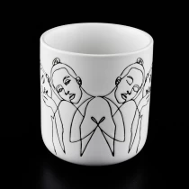 China Matte white ceramic candle jars with sketch artwork manufacturer